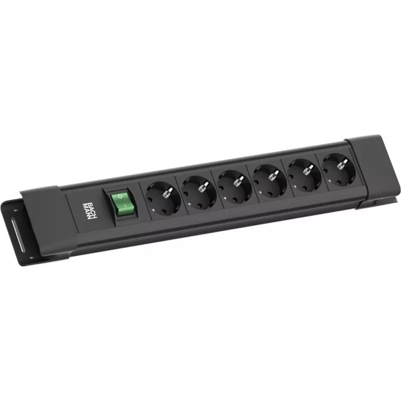 Maitinimo lizdas Bachmann CONNECTUS su 6× CEE7/3 lizdais, 1× jungikliu, 2,0 m kabeliu, CEE7/7 kištuku, juodas