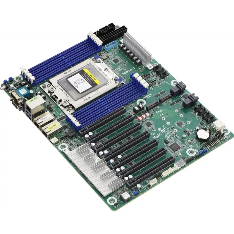 Pagrindinė plokštė ASRock ROMED8-2T ATX, skirta AMD EPYC LGA 4094, 8× DDR4 DIMM, aštuonių kanalų, 2× M.2, 8× SATA III, 10GbE, 3× RJ-45