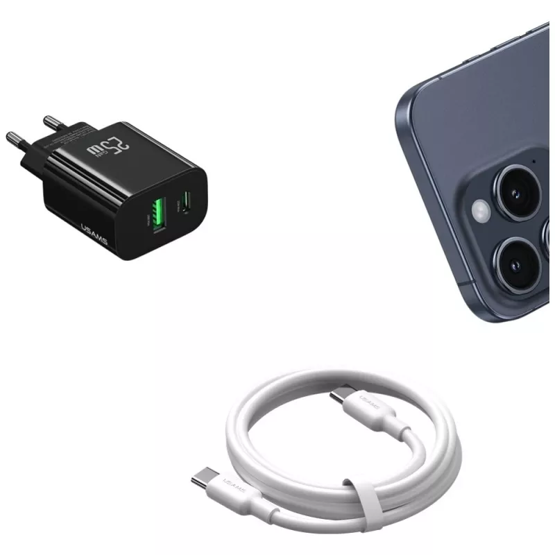 USB įkroviklis usams USA001629 25W 1×USB-C + 1×USB-A greitas įkrovimas
