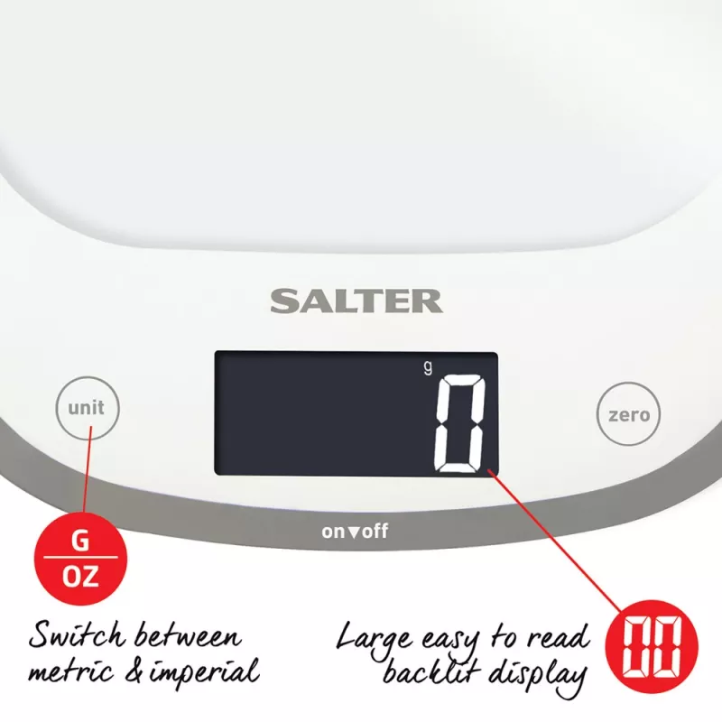 Salter 1050 WHDR Balta Curve Glass Electronic Digital Kitchen Scales