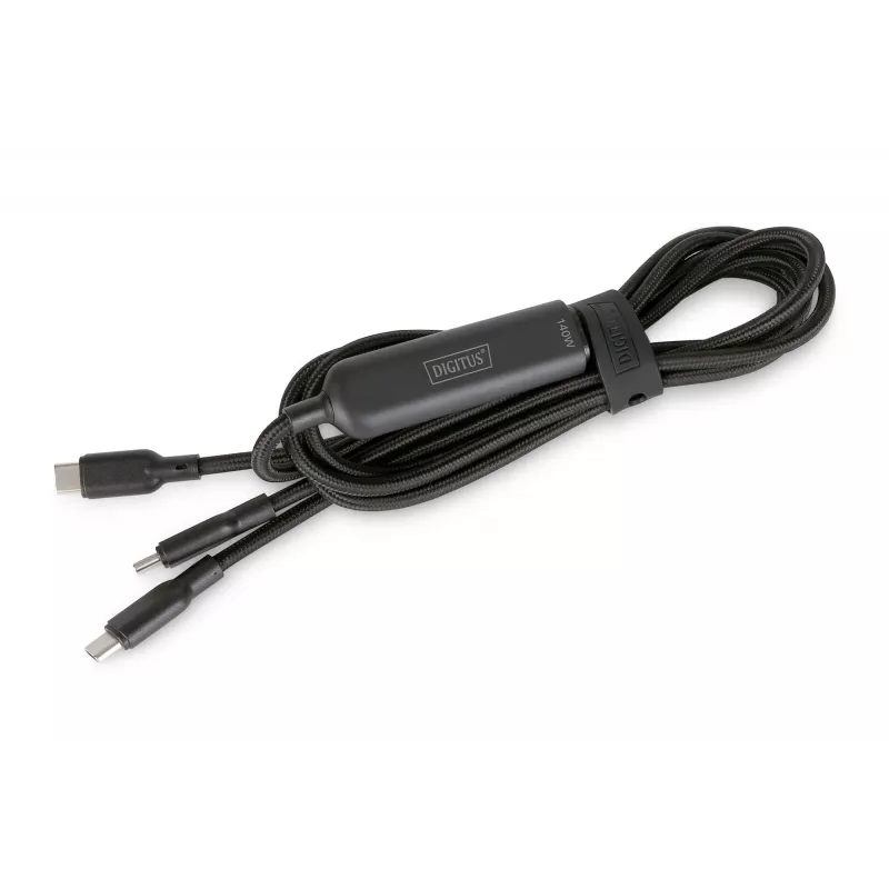 DIGITUS USB-C 2-in-1 įkrovimo laidas 140W, USB-C į 2×USB-C, 1,8 m, USB 2.0, juodas