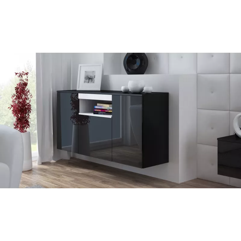 Cama Komoda VIVA 150 juodas/juodas blizgus + baltas