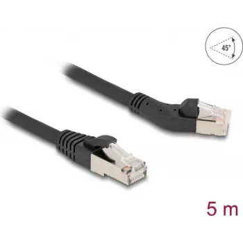 Tinklo kabelis DeLOCK RJ45 Cat.6A 45° kairėje kampuotas į tiesų 5 m juodas