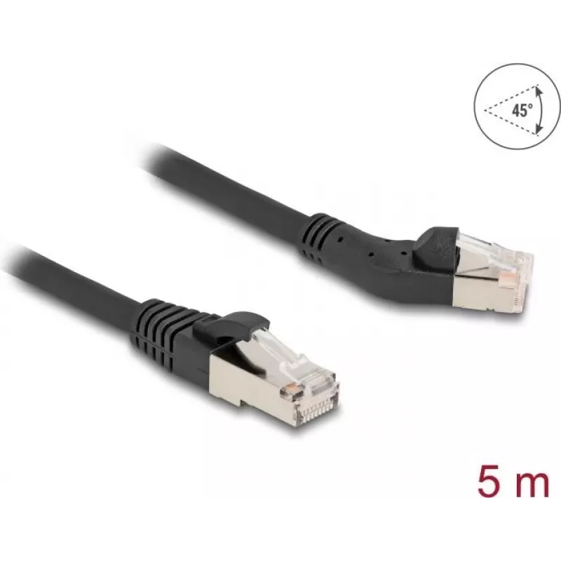Tinklo kabelis DeLOCK RJ45 Cat.6A 45° kairėje kampuotas į tiesų 5 m juodas