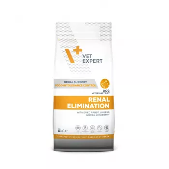 Sausas šunų maistas VETEXPERT Veterinary Diet Renal Elimination 2 kg — triušienos skonio, suaugusiems šunims, inkstų funkcijos palaikymui, 15,8% baltymų, 19,5% riebalų