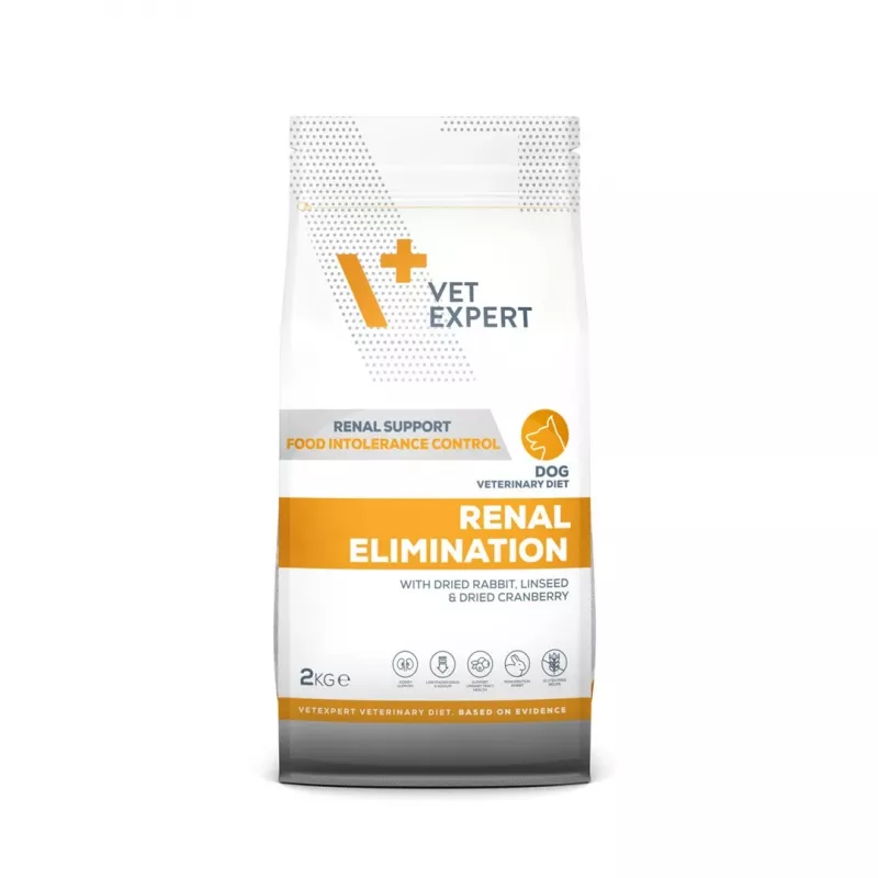 Sausas šunų maistas VETEXPERT Veterinary Diet Renal Elimination 2 kg — triušienos skonio, suaugusiems šunims, inkstų funkcijos palaikymui, 15,8% baltymų, 19,5% riebalų