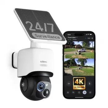 Safemo ST1 SolarCam 4K UHD vaizdo įrašas, 8x priartinimas, 132° matymo laukas, naktinis matymas, Wi-Fi 2,4 GHz, 3W saulės baterija, balta