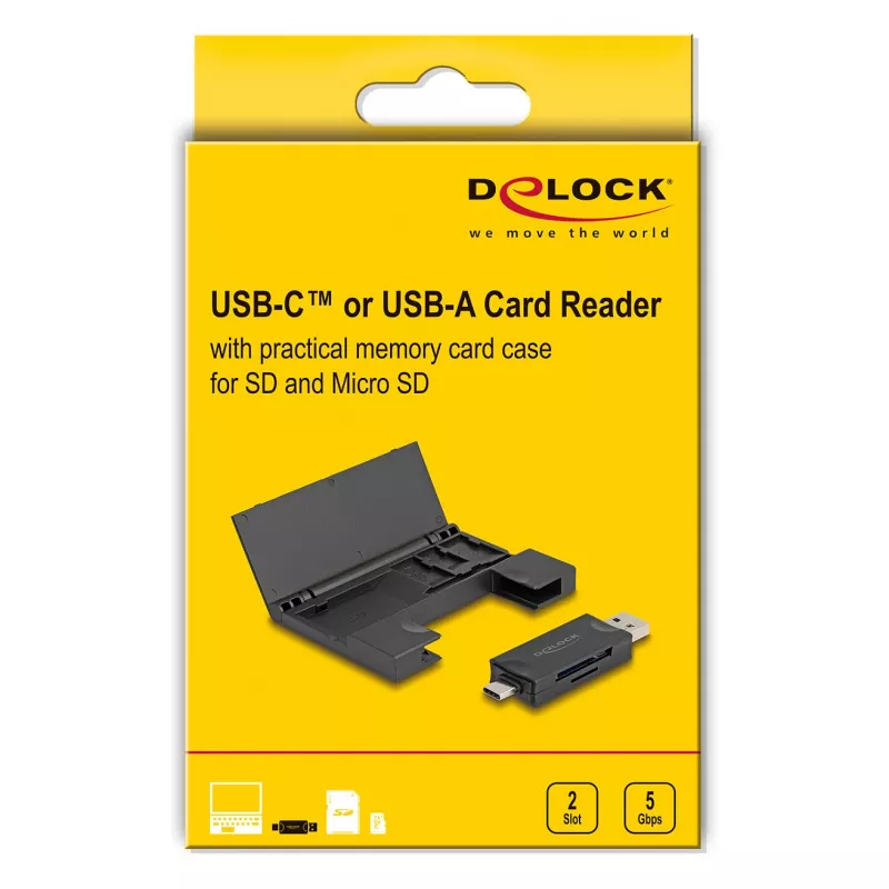 Kortelių skaitytuvas DeLOCK 91014 USB 3.2 Gen 1 Type-A/Type-C juodas MicroSD SD