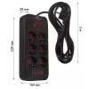 Maitinimo lizdas MACLEAN MCE391 B – 6 lizdai, 4×USB-A + 1×USB-C, 110–240V, 2500W, 3 m kabelis, juodas