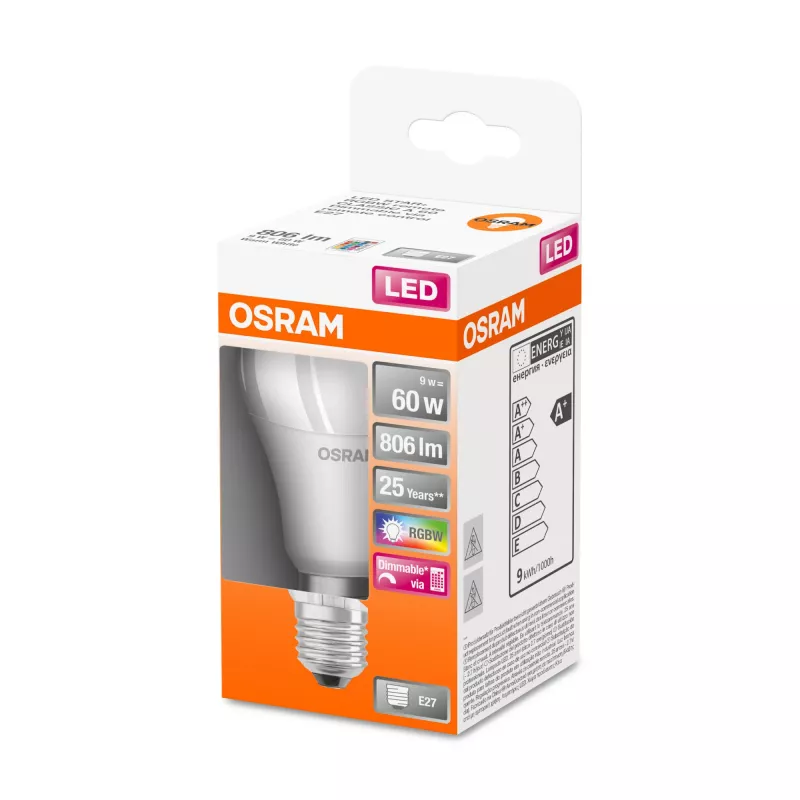LED Star+ Classic A RGBW FR 60 reguliuojamas 9W/827 E27 lemputė su nuotolinio valdymo pulteliu | 9 W | RGBW