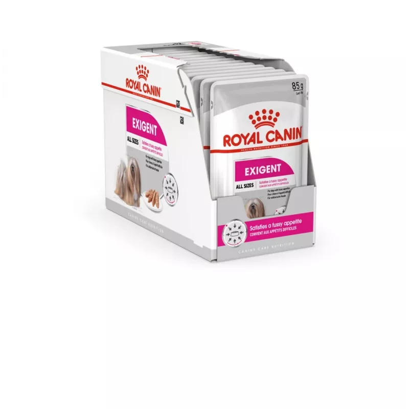 Šlapias šunų maistas Royal Canin Exigent Meat Universal 12×85 g — Paukštiena, suaugusiems šunims, išrankiems šunims