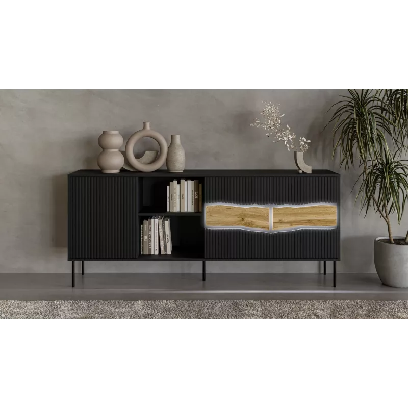 Cama INSERTO 3D1W komoda 190x40x80 juodas + LED
