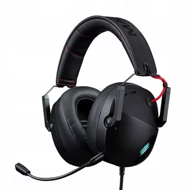 Laidinės žaidimų ausinės mad-catz P.I.L.O.T. 5 — binauralinės, virtualus 7.1 garsas, 50 mm garsiakalbiai, RGB apšvietimas, USB, 2 m laidas, vienkryptis mikrofonas