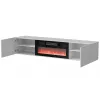 TV spintelė Cama Meble LARA 183x35x37 cm, baltas matinis viršus, baltas rėmas, juodas židinys