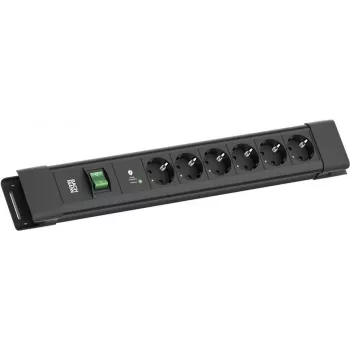 Kištukinis lizdas Bachmann CONNECTUS su 6×CEE 7/3, 1×SPD-Plus apsauga nuo viršįtampių, 1×jungikliu, 2,0 m laidu, juodas