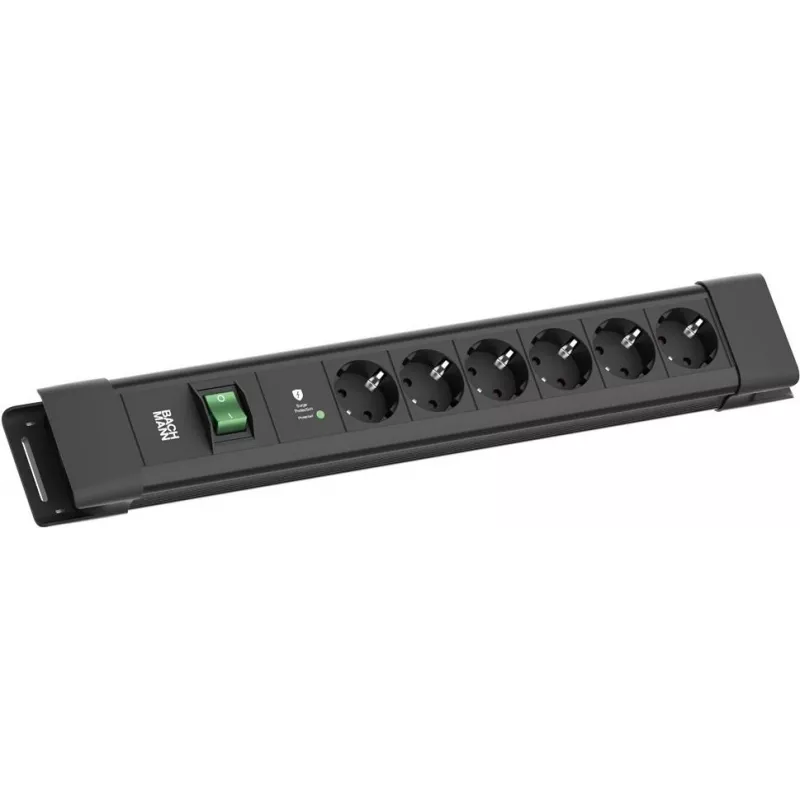 Kištukinis lizdas Bachmann CONNECTUS su 6×CEE 7/3, 1×SPD-Plus apsauga nuo viršįtampių, 1×jungikliu, 2,0 m laidu, juodas