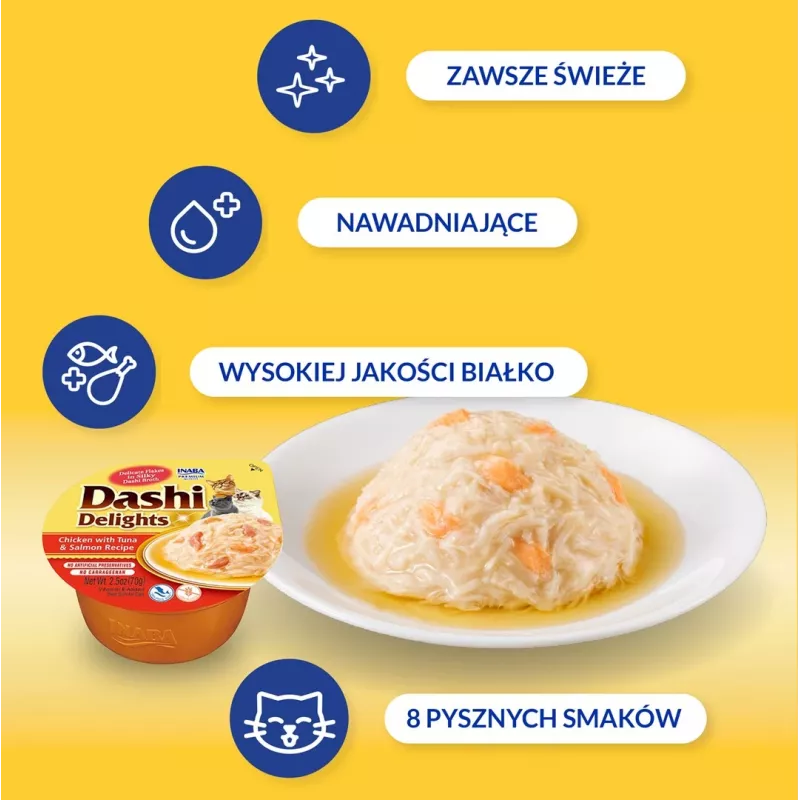 INABA Dashi Delights vištienos, tuno ir lašišos sultinys - skanėstas katei - 70g
