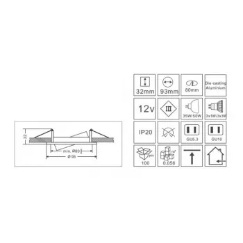 Synergy 21 LED Retrofit GU10 / GX5,3 lubų įmontuojamas komplektas D08-Balta