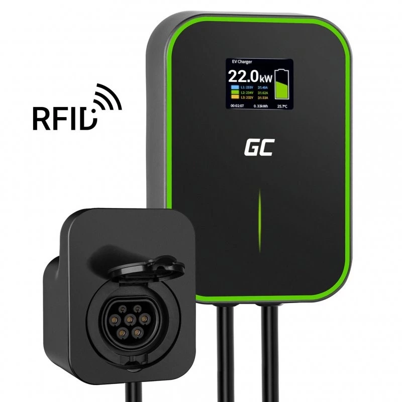 GREEN CELL WALLBOX EV POWERBOX 22KW SU LIZDU IR RFID