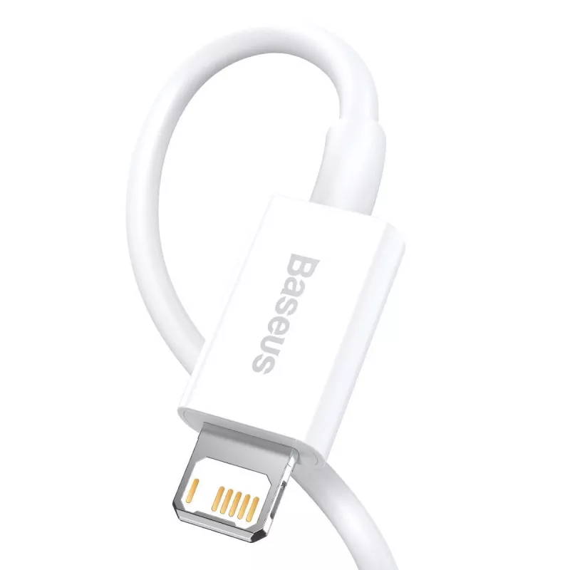 „Baseus CALYS-A02“ mobiliojo telefono laidas, baltas, 1 m, USB A / Lightning