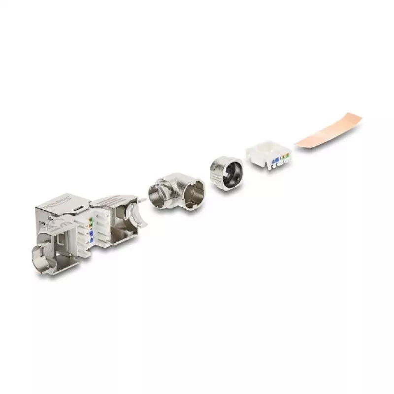 DeLOCK Keystone modulis RJ45 lizdas į LSA Cat.6A metalinis fiksatorius be įrankių 90° kampinis ekranuotas