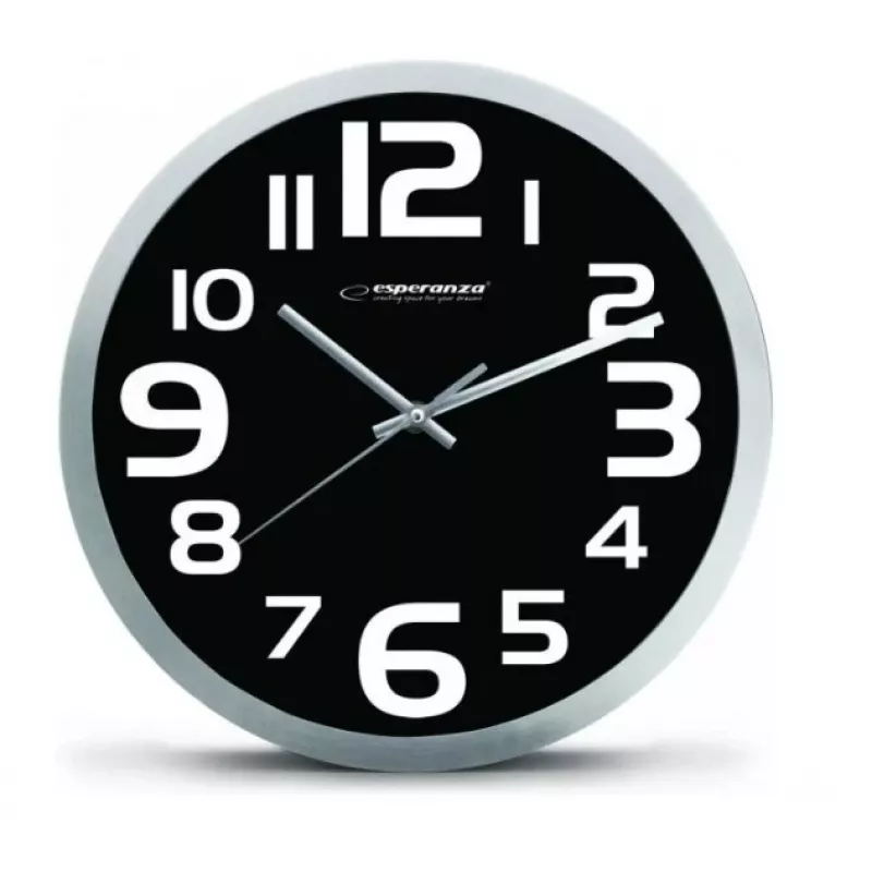 Sieninis laikrodis Esperanza EHC013K Zurich Juoda Quartz Oval 25 cm, aliuminio rėmas, 4 cm storio
