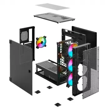 SAVIO kompiuterio korpusas Raptor X1 ARGB stiklo/tinklelio juodas