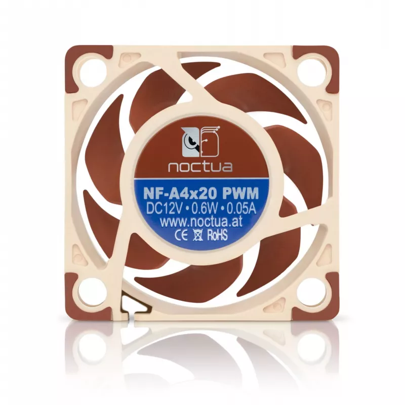 Ventiliatorius Noctua NF-A4x20 PWM 40 mm, 4 kontaktų PWM, 5–12 V, 1200–5000 RPM, 9,4 m³/h, 14,9 dB, 32×32 mm tvirtinimas
