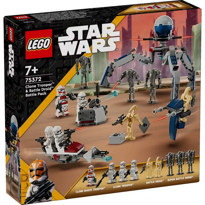 LEGO Star Wars klonų karių ir mūšio droidų mūšio paketas statybiniai žaislai vaikams su greitaeigiu motociklu, transporto priemone, 4 mini figūrėlėmis ir 5 figūromis, dovana berniukams