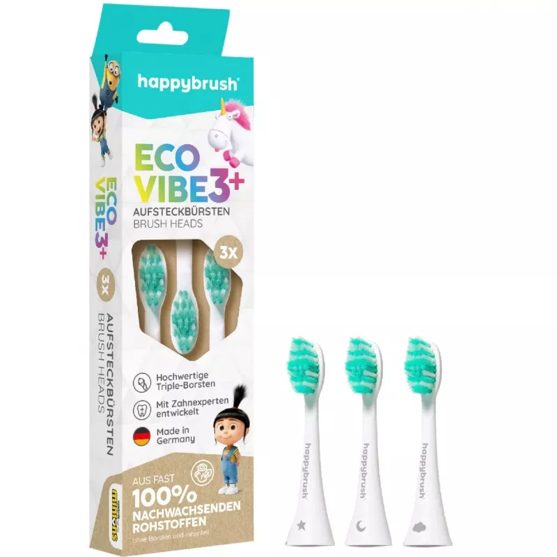 happybrush ECO VIBE KIDS keičiamos šepetėlių galvutės, baltos, 3 vnt.