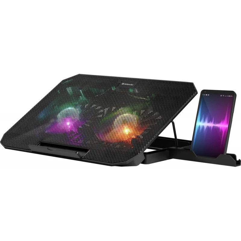 Nešiojamojo kompiuterio aušinimo padėklas DEFENDER NS-510 su 2 ventiliatoriais, 2 USB prievadais ir RGB apšvietimu