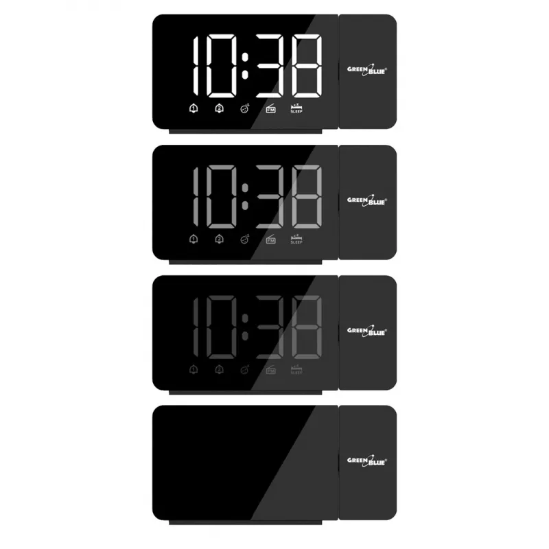 Skaitmeninis LED radijo laikrodis GreenBlue GB172 su FM imtuvu, projektoriumi, termometru, USB 5 V ir CR2032 maitinimu