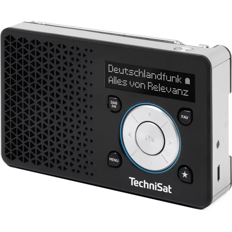 Nešiojamasis radijas TECHNISAT DIGITRADIO 1 A — DAB+/FM, OLED ekranas, USB-C, 3.5 mm ausinės, 1 W, juoda/sidabrinė