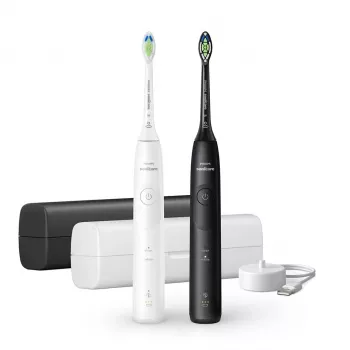 Įkraunamas sonic dantų šepetėlis Philips Series 5500 HX7119/02 — 2 rankenėlės, 2 šepetėlių galvutės, ličio jonų baterija, kasdienė priežiūra ir balinimas