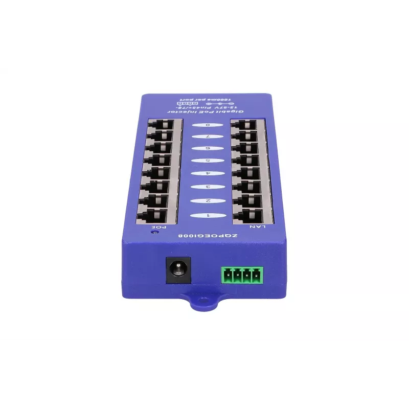 PoE Injektorius Extralink Gigabit 8 prievadų 1000Mb/s RJ45 B režimas