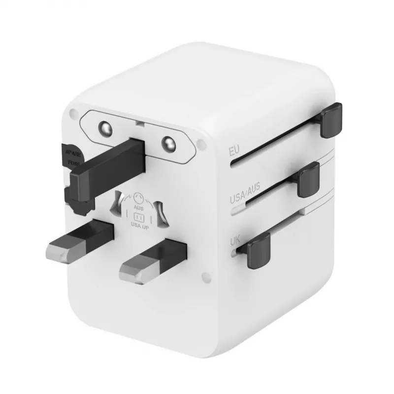 Kelioninis maitinimo adapteris GEMBIRD TPA-1A2C20-01-W — 20 W, USB-A (18 W) + 2× USB-C (20 W), Type E kištukas, baltas