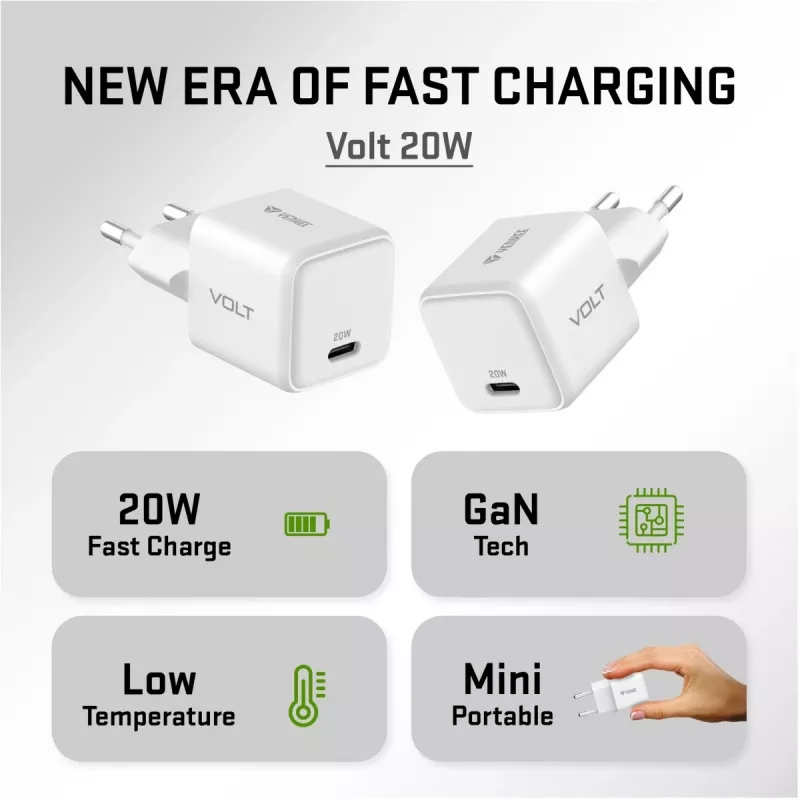 USB‑C sieninis įkroviklis YENKEE YAC G20 20W 3A Power Delivery