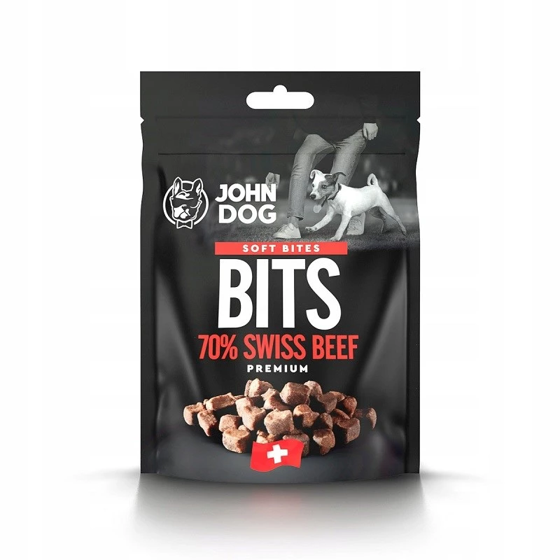 Šunų skanėstai john dog Soft Bites Bits Jautiena 70% — 100 g, jautienos skonio, be glitimo, be konservantų