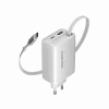 CANYON pakrovėjas OnCharge 65RC su įmontuotu USB-C kabeliu 65W, 1x PD, 1x QC, EU kištukas, Baltas