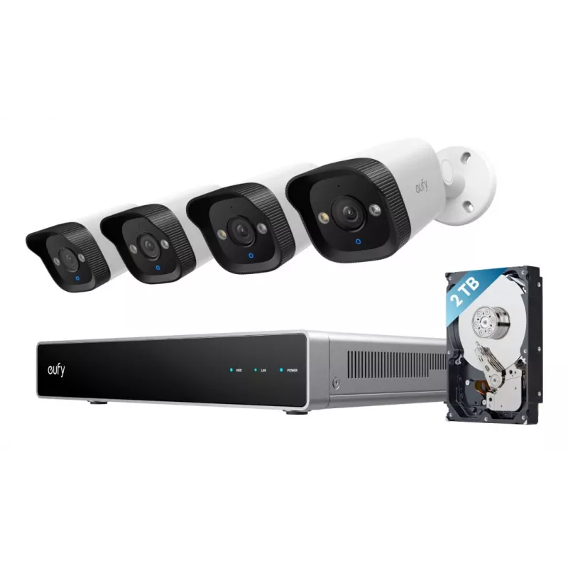 NVR apsaugos įrašymo įrenginys Eufy E40 — 8 kanalų 4K įvestis, 2 TB HDD (išplečiama iki 16 TB), juoda/pilka/baltas