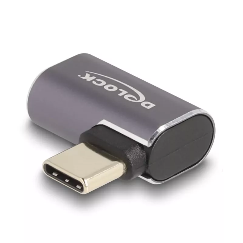 DeLOCK USB adapteris, 40 Gbps, USB Type-C, PD 3.0, 100 W, kištukas į lizdą, kairinis/dešininis kampinis, 8K, 60 Hz, metalinis