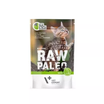 Šlapias kačiukų maistas VETEXPERT RAW PALEO Kitten Venison 100 g maišelis, be glitimo ir cukraus, maisto alergijoms