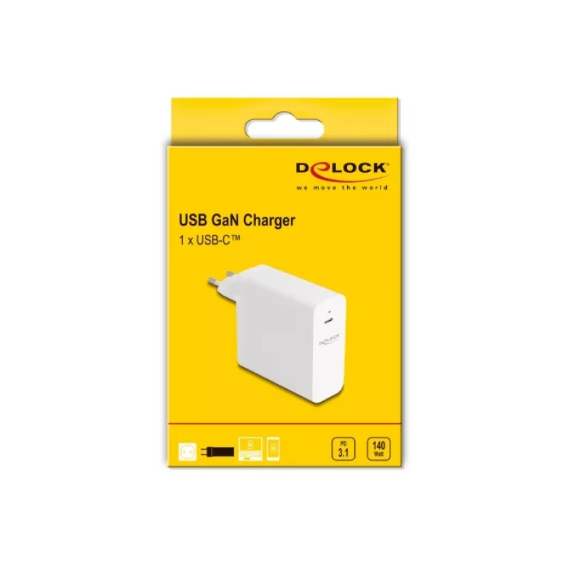 DeLOCK USB GaN 140W PD 3.1 vidaus kintamosios srovės universalus įkroviklis