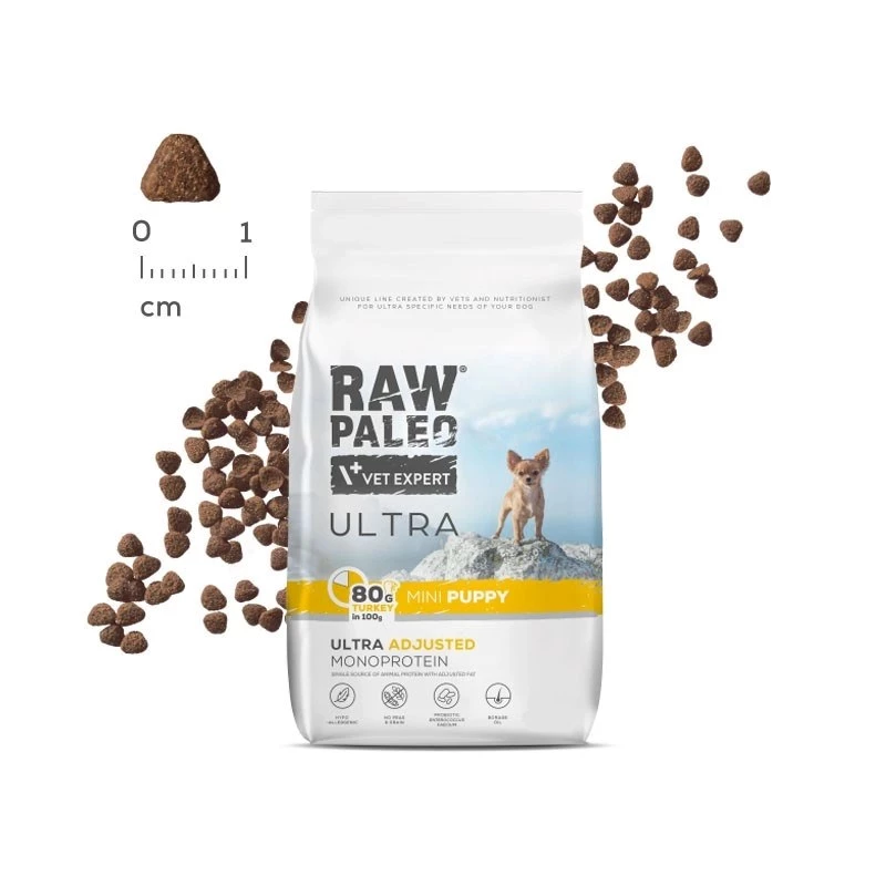 RAW PALEO Ultra Mini Puppy Turkey - sausas ėdalas šuniukams - 8 kg