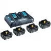 Makita - Akumuliatoriaus įkroviklis + Akumuliatorius 4 x - Li-Ion - 5 Ah - 90 Wh - 2 x Akumuliatoriaus įkrovimas - skirtas Makita DEADML801, DEADML810, DHP482, DJN161, DJS101, DSS501, DTD171, DUC254, DVR450, M
