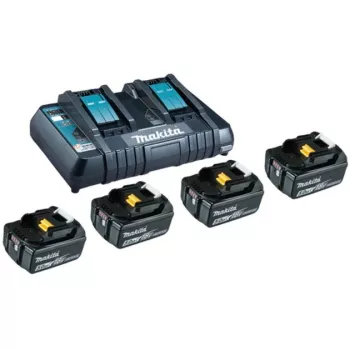 Makita - Akumuliatoriaus įkroviklis + Akumuliatorius 4 x - Li-Ion - 5 Ah - 90 Wh - 2 x Akumuliatoriaus įkrovimas - skirtas Makita DEADML801, DEADML810, DHP482, DJN161, DJS101, DSS501, DTD171, DUC254, DVR450, M