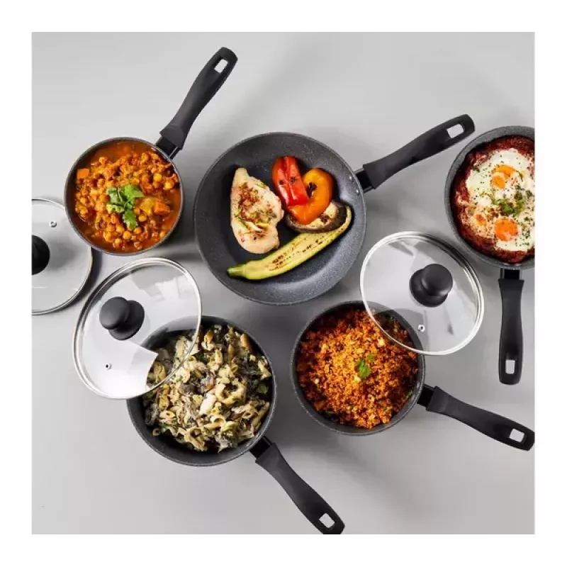 Penkių dalių Russell Hobbs keptuvių rinkinys Metallic Marble RH02814EU7 — nelimpanti danga, įvairūs dydžiai