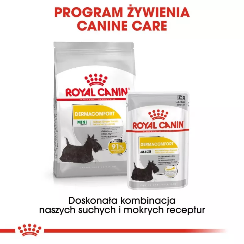 ROYAL CANIN Mini Dermacomfort - sausas maistas suaugusiems mažų veislių šunims, turintiems jautrią, sudirgimui linkusią odą - 3kg