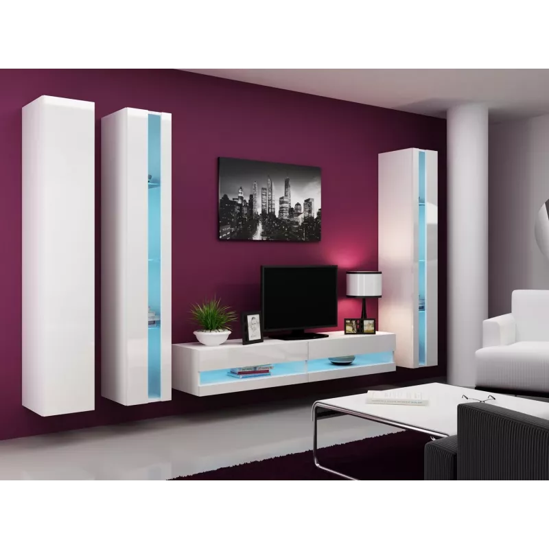TV staliukas cama meble VIGO NEW 30/180/40, balta blizgi viršutinė dalis, medienos drožlių plokštė, 1800×400×300 mm