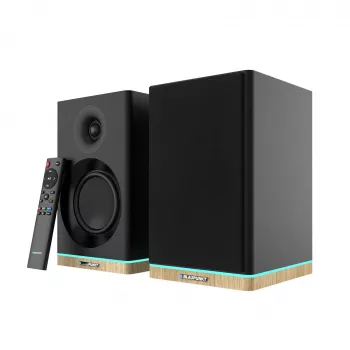 Lentyninės kolonėlės Teac BS-60BK LED juodos — Bluetooth, 2×90W, RCA, USB, optinis, su boso refleksu, nuotolinis valdymas